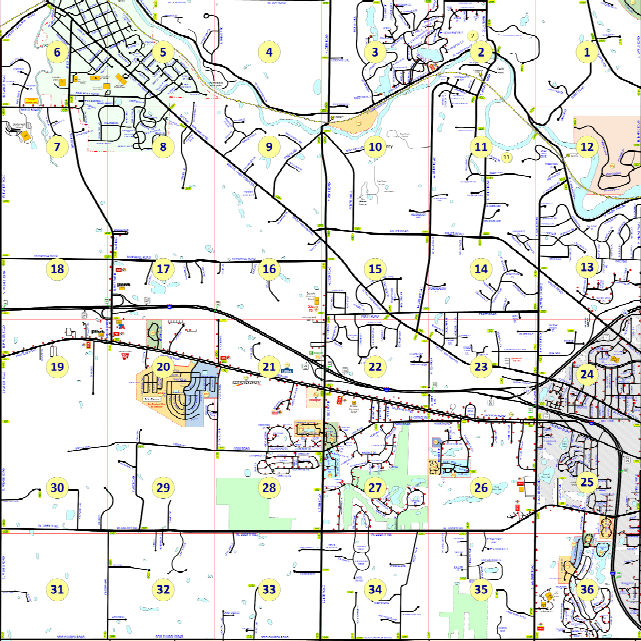 Map of Scio Township outlining 1 square mile grids
